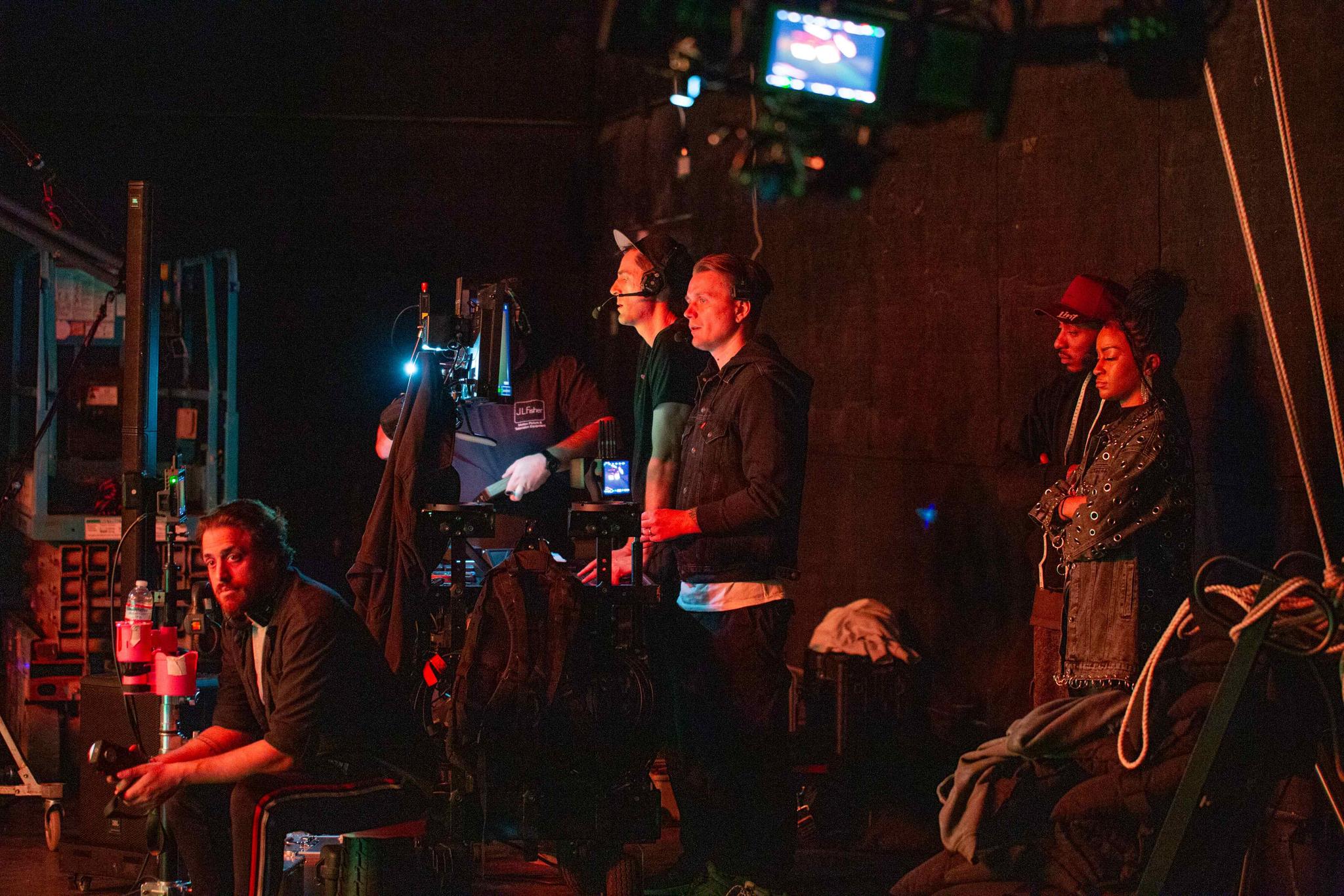 Director Jensen Noen with the crew during the shooting of the video “Ronald” by Falling in Reverse