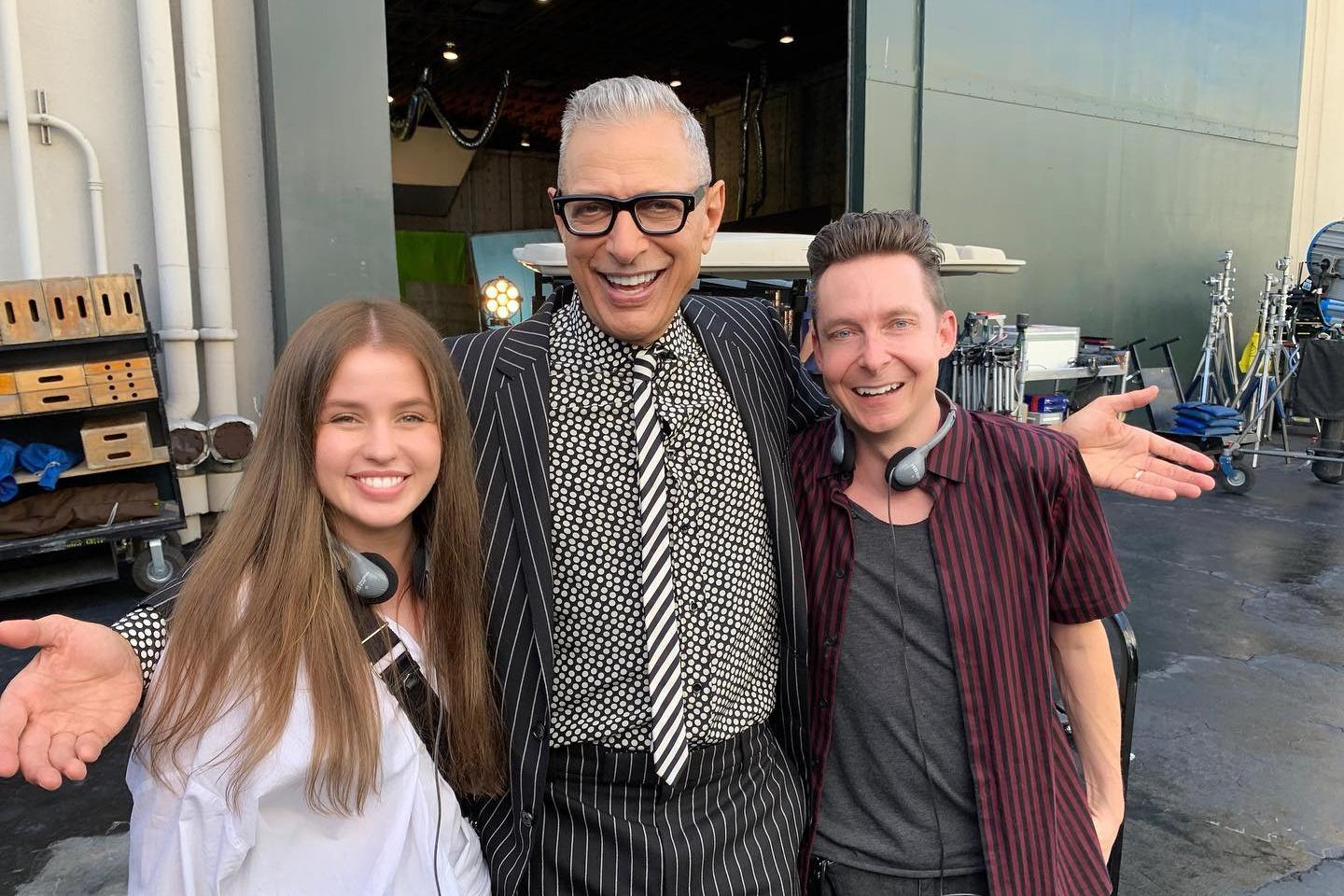 Frank Borin, Ivanna Borin, and Jeff Goldblum on the set of the Raid: Legends of the Shadows